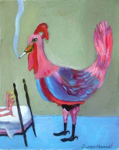 El gallo despues del amor. Pintura de la serie Animales y Plantas, de  Diego Manuel 