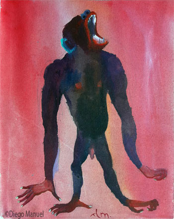 Gorilla enojado. Pintura de la serie Animales y Plantas, de  Diego Manuel