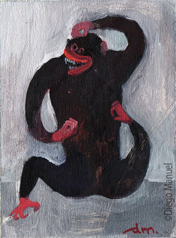 gorila que rie 2. Pintura de la serie Animales y Plantas, de  Diego Manuel