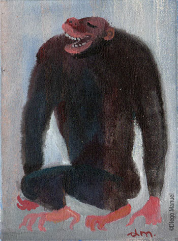 Gorila que rie. Pintura de la serie Animales y Plantas, de  Diego Manuel