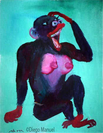 gorilla girl. Pintura de la serie Animales y Plantas, de  Diego Manuel