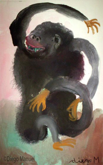 Gorila 2. Pintura de la serie Animales y Plantas, de  Diego Manuel