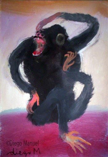 Gorila 3. Pintura de la serie Animales y Plantas, de  Diego Manuel