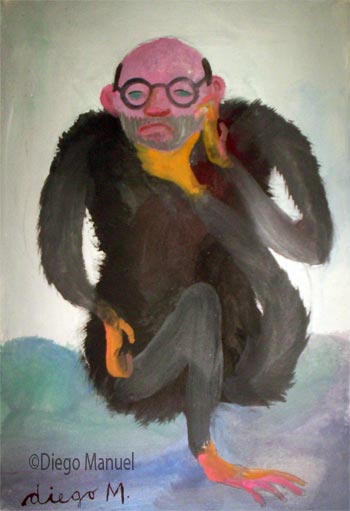 Gorila pensador. Pintura de la serie Animales y Plantas, de  Diego Manuel