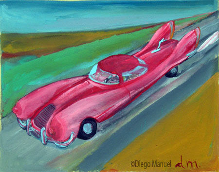Pink cadillac 2. Painting of the Serie Cars by Diego Manuel