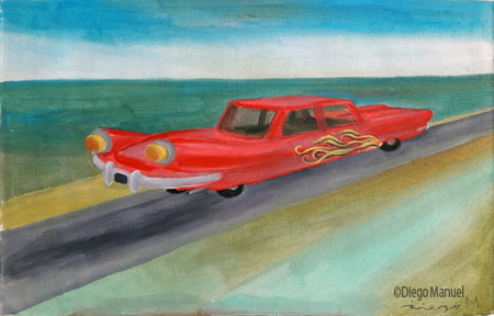 Pink cadillac 3. Painting of the Serie Cars by Diego Manuel
