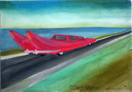Pink cadillac 4. Painting of the Serie Cars by Diego Manuel
