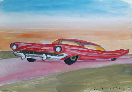 Pink Cadillac. Painting of the Serie Cars by Diego Manuel