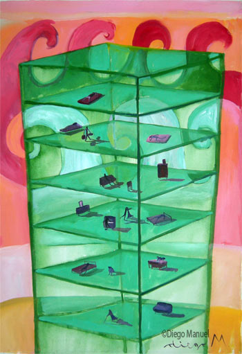 Edificio transparente. Pintura de la serie Ciudades del futuro de Diego Manuel