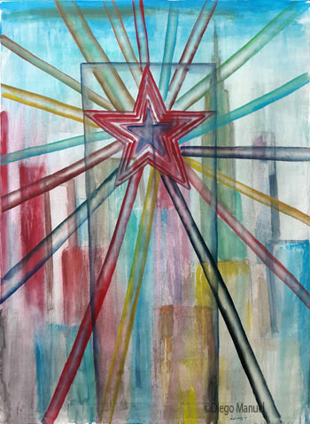 New York Star . Pintura de la serie Ciudades del futuro de Diego Manuel