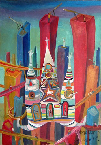 catedral feliz , acrylic on canvas, 32 x 42 cm. year 2006