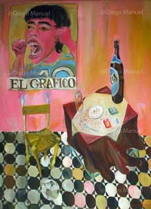 " Futbol y cerveza", acrylic on canvas, 95 x 130 cm. 2005, 