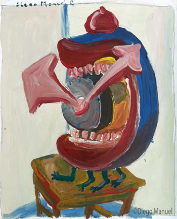 reloj con dientes,acrylic on paper, 26 x 21 cm. , 2001.