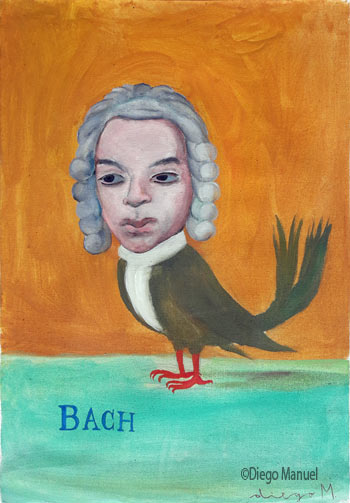 Bach bird 2. Pintura de la serie Animales y Plantas, de  Diego Manuel