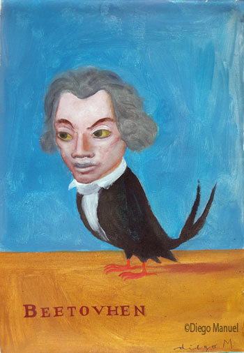 Beethoven bird 2. Pintura de la serie Animales y Plantas, de  Diego Manuel