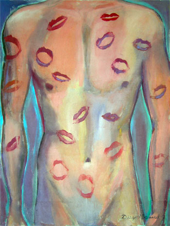 Torso masculino con besos, cuadro del artista Diego Manuel