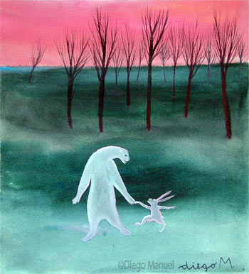 Oso polar y conejo, painting pop surrealism