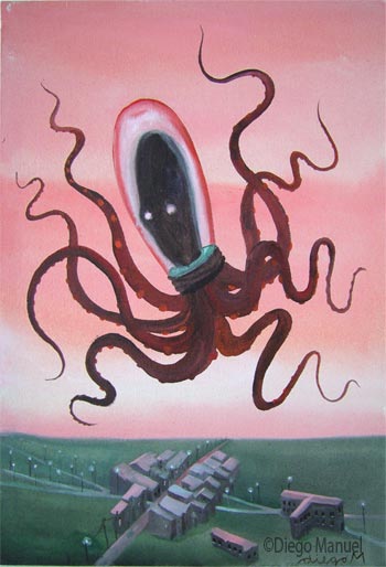 Visita extraterrestre, painting pop surrealism