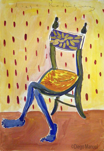la chaise avec les jambes, acuarela, 25 x 35 cm., year 2002.