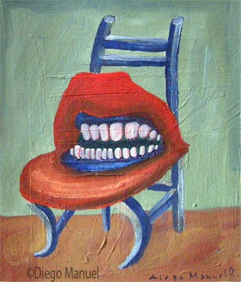 Bocaen la silla, acrylic on canvas , 23 x 19 cm year 2003