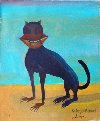 gato boca, acrylic on canvas, 17 x 20 cm., year 2006.