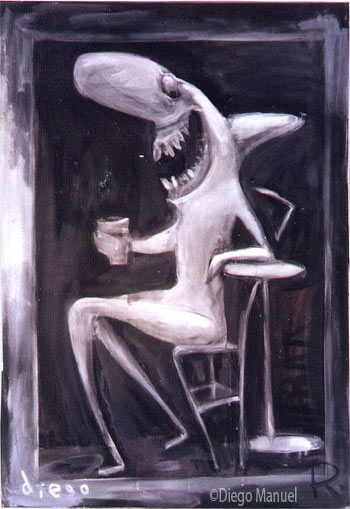 tiburon que rie. Pintura de la serie Animales y Plantas, de  Diego Manuel