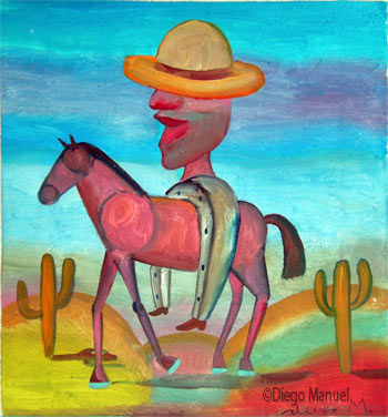 Johnny Herradura a caballo , acrylic on canvas, 32 x 30 cm., year 2006