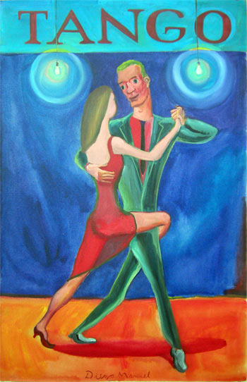 Afiche de tango 1. Pintura de la Serie Tango del artista Diego Manuel
