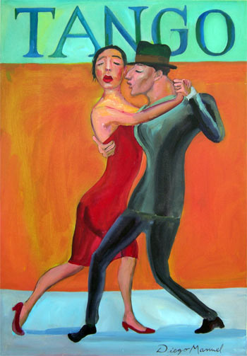 Afiche de tango 2. Pintura de la Serie Tango del artista Diego Manuel