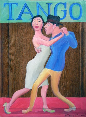 Afiche de tango 2. Pintura de la Serie Tango del artista Diego Manuel