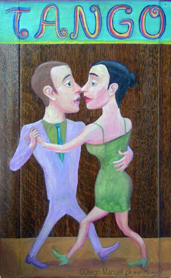 El beso tango. Pintura de la Serie Tango del artista Diego Manuel