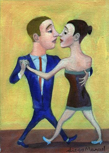 El beso tango 2 . Pintura de la Serie Tango del artista Diego Manuel