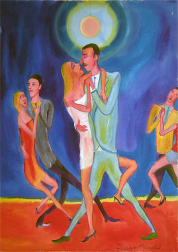 Enamorados 2. Pintura de la Serie Tango del artista Diego Manuel