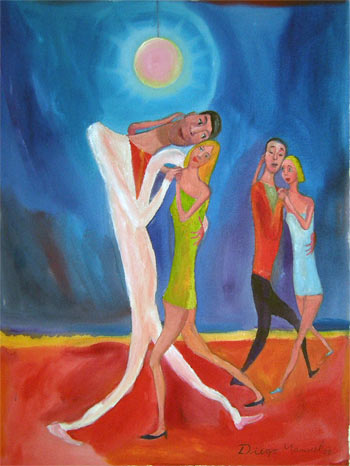 Enamorados. Pintura de la Serie Tango del artista Diego Manuel