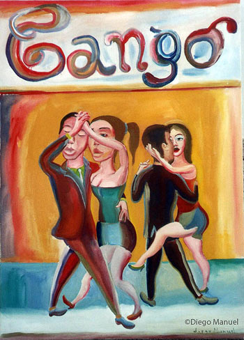 escuela de tango. Pintura de la Serie Tango del artista Diego Manuel