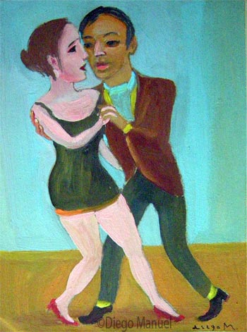 Tango enamorado II. Pintura de la Serie Tango del artista Diego Manuel