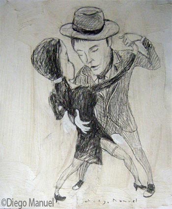 Bailarines. Pintura de la Serie Tango del artista Diego Manuel