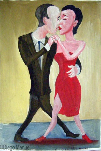 El beso 2. Pintura de la Serie Tango del artista Diego Manuel