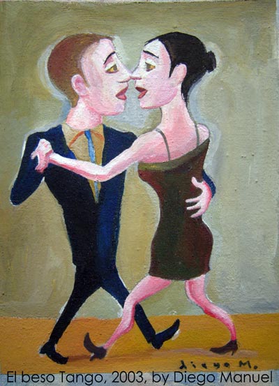 El beso tango. Pintura de la Serie Tango del artista Diego Manuel