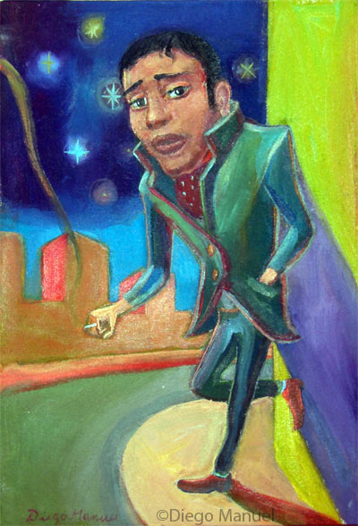 Fumando espero(b) . Pintura de la Serie Tango del artista Diego Manuel