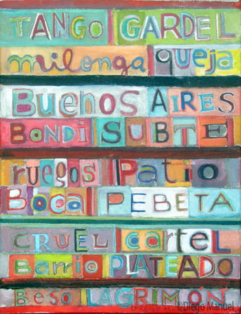 Palabras de Buenos Aires 2. Pintura de la Serie Tango del artista Diego Manuel