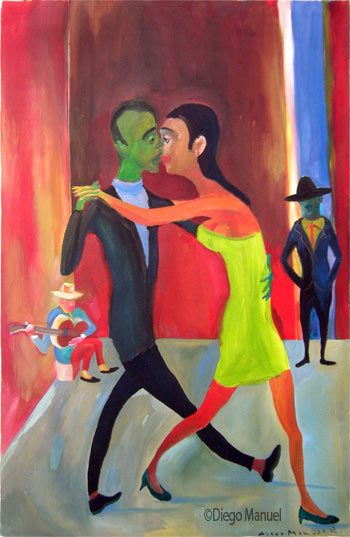 parejita de tango. Pintura de la Serie Tango del artista Diego Manuel