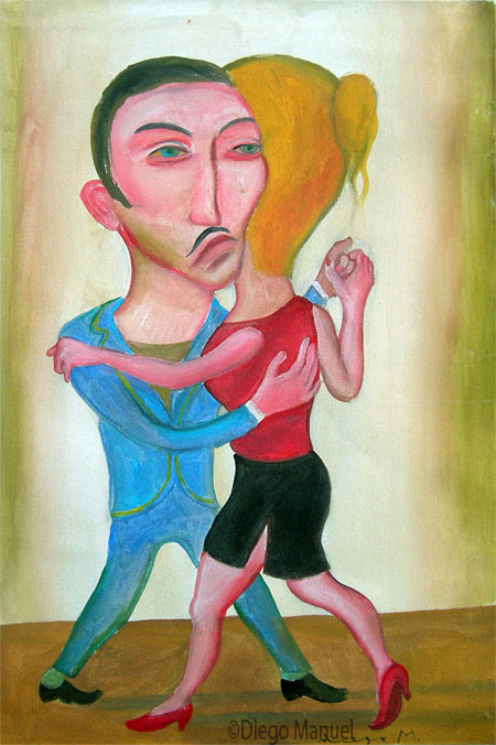 Salon de tango 3. Pintura de la Serie Tango del artista Diego Manuel
