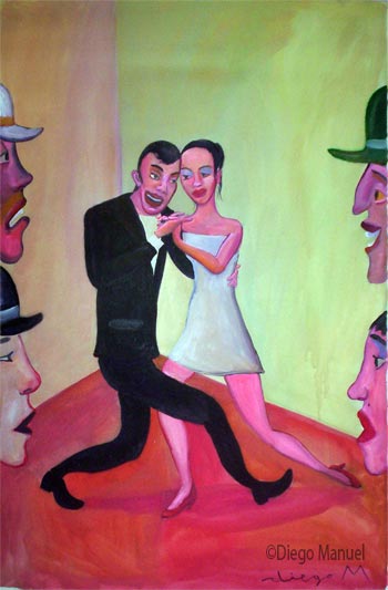 La gente nos miraba. Pintura de la Serie Tango del artista Diego Manuel